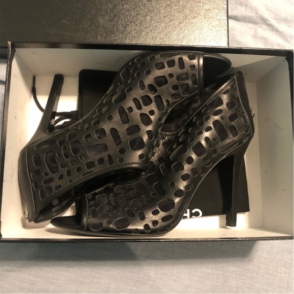 Chanel Black Leather Cutout Mesh Open toe Booties - Picture 3 of 7